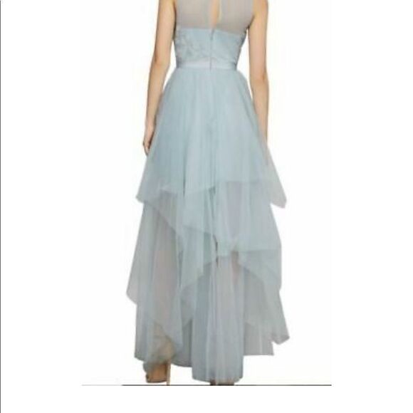 BCBGMAXAZRIA Sleeveless Embroidered Tulle Evening Gown Maxi Dress Light  Blue 6